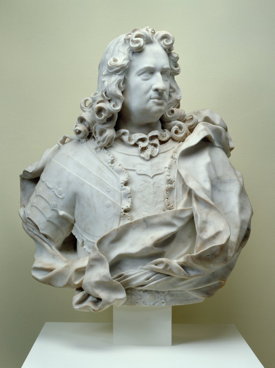 Byst av greve Karl av Hessen-Kassel, 1714 carraramarmor av Pierre Etienne Monnot