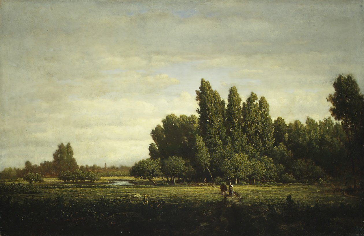 En äng kantad av träd, ca. 1845. av Pierre Etienne Theodore Rousseau