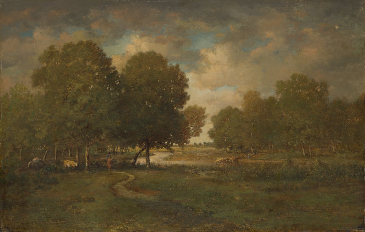 A River in a Meadow, troligen sent 1830-tal-tidigt 1840-tal. av Pierre Etienne Theodore Rousseau
