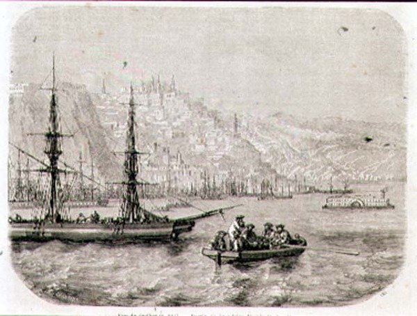 Vy över Quebec på 1860-talet, graverad av Laly (gravyr) av Pierre Eugene (after) Grandsire