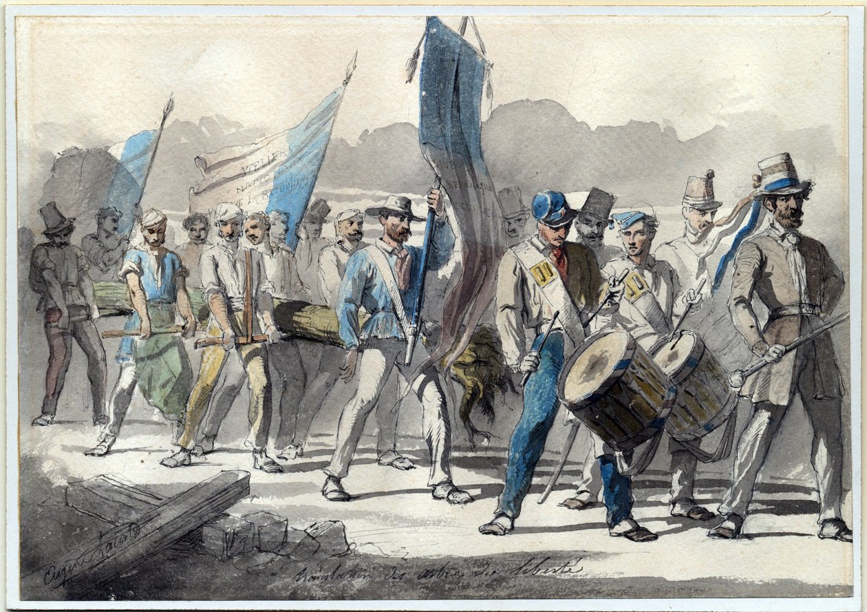 ""Plantering av ett frihetsträd i Frankrike 1848"" (Plantering av ett frihetsträd i Frankrike 1848) Akvarell av Pierre-Eugene Lacoste (1818-1908) 1848 Dim 24x34 cm Privat samling av Pierre Eugène Lacoste