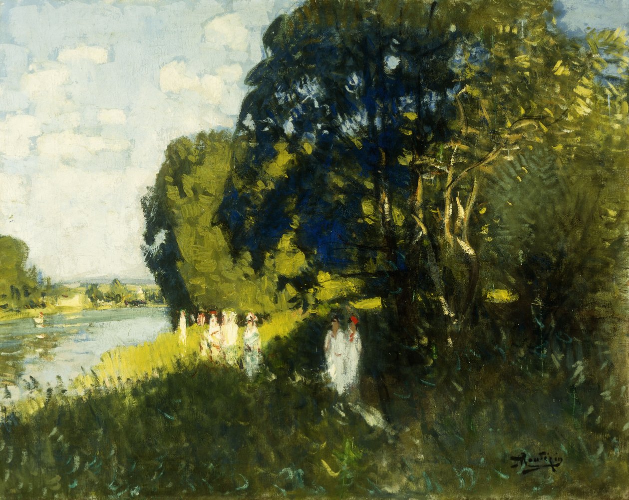 En vacker söndag på stranden av Seine; en vacker söndag vid Seine av Pierre Eugene Montezin