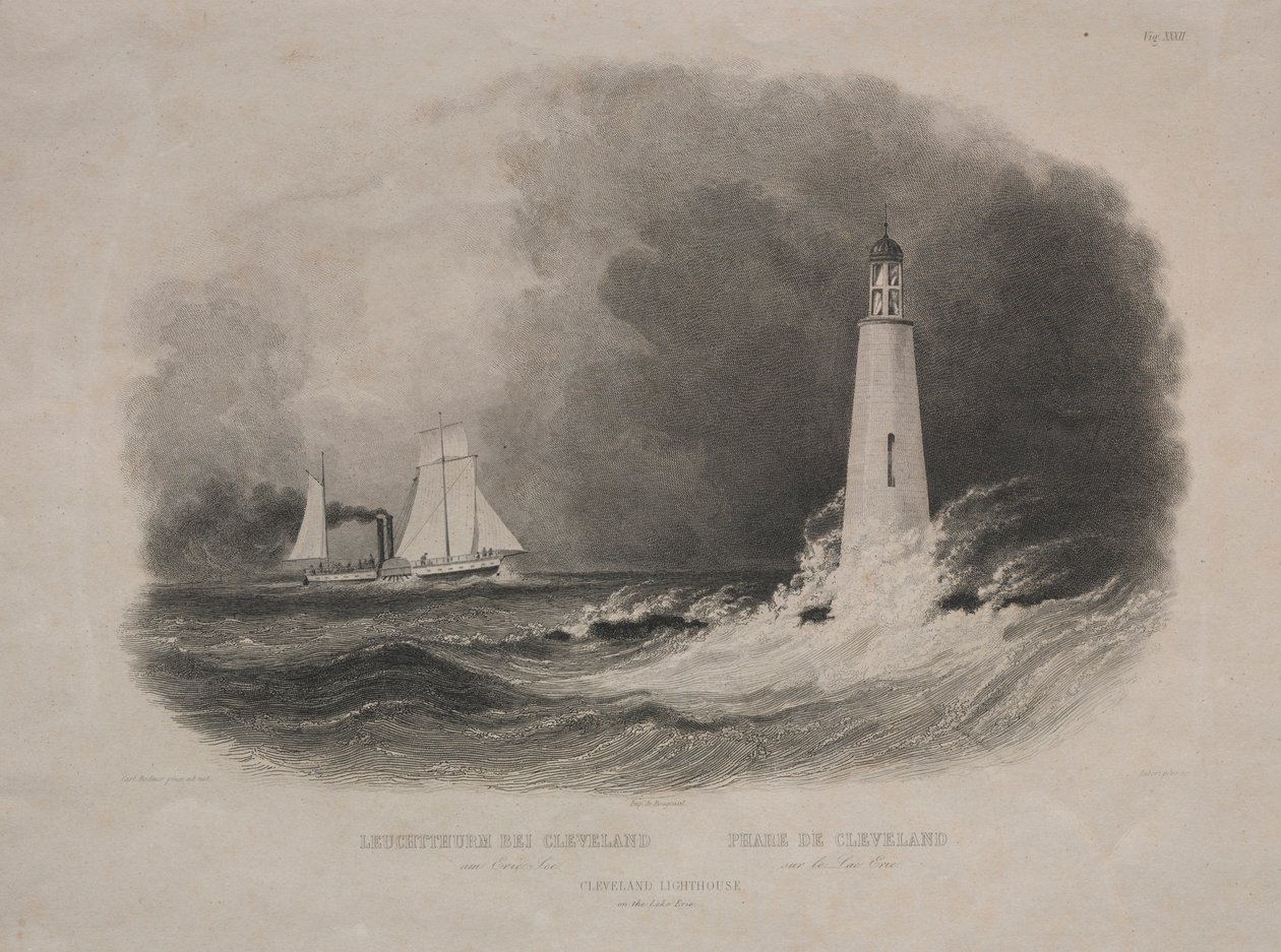 Fyr i Cleveland, Ohio, vid Lake Erie. av Pierre Eugène Aubert I