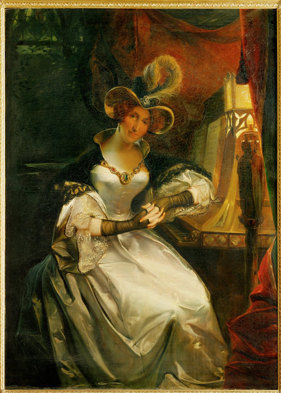Drottning Hortense Bonaparte, hustru till Napoleons bror Louis, kung av Holland, och mor till Napoleon III (olja på duk) av Pierre Felix Cottrau