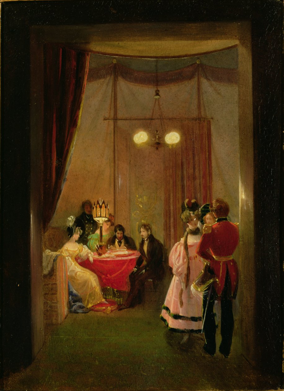 Salongen av Hortense de Beauharnais (1783-1837) i Rom (olja på kort) av Pierre Felix Cottrau