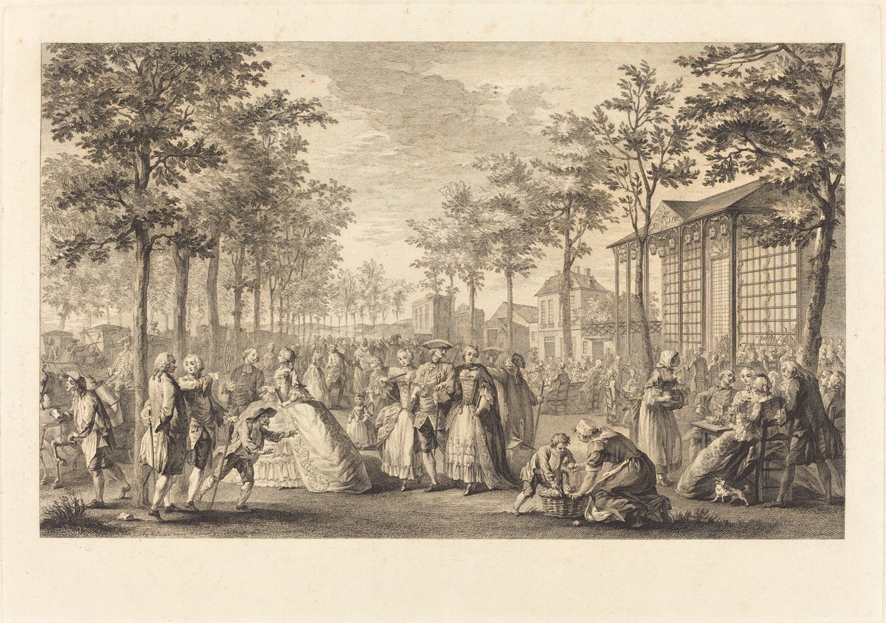 Vandringen längs Paris vallar av Pierre Francois Courtois after Augustin de Saint Aubin