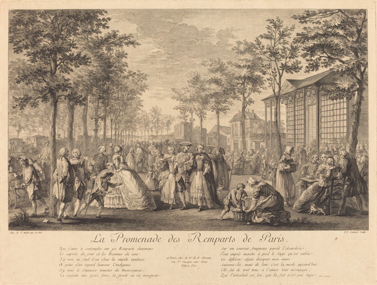 Vandringen längs Paris vallar av Pierre Francois Courtois after Augustin de Saint Aubin