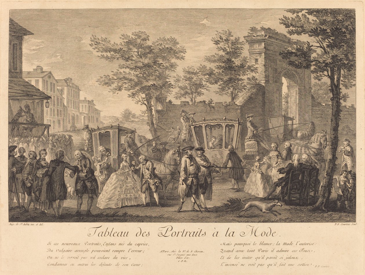 Tabell över fashionabla porträtt av Pierre Francois Courtois after Augustin de Saint Aubin