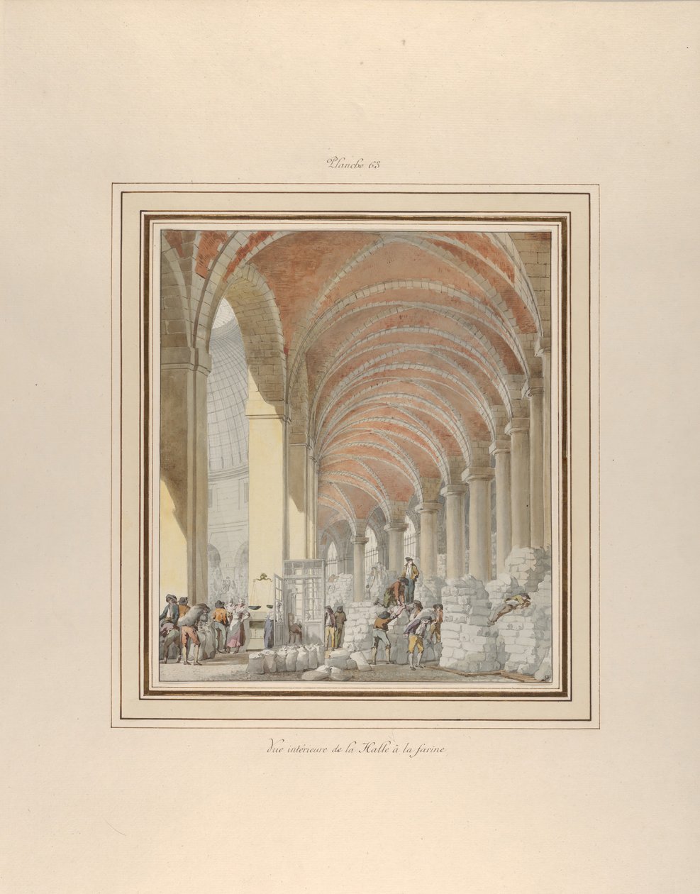 Halle aux Blés, invändig utsikt, ca. 1810. av Pierre Francois Leonard Fontaine