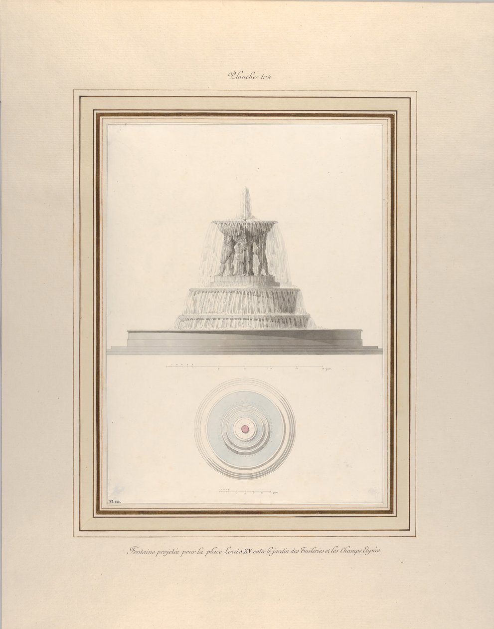 Projekt för en fontän för La Place Louis XV, ca. 1806. av Pierre Francois Leonard Fontaine