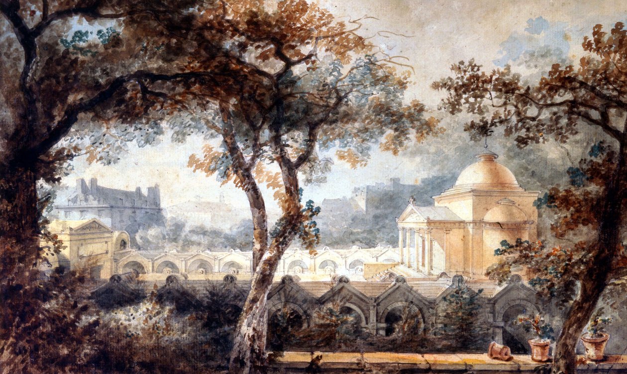 Ludvig XVI:s försoningskapell i Paris. akvarell, ca 1830 av Pierre Francois Leonard Fontaine