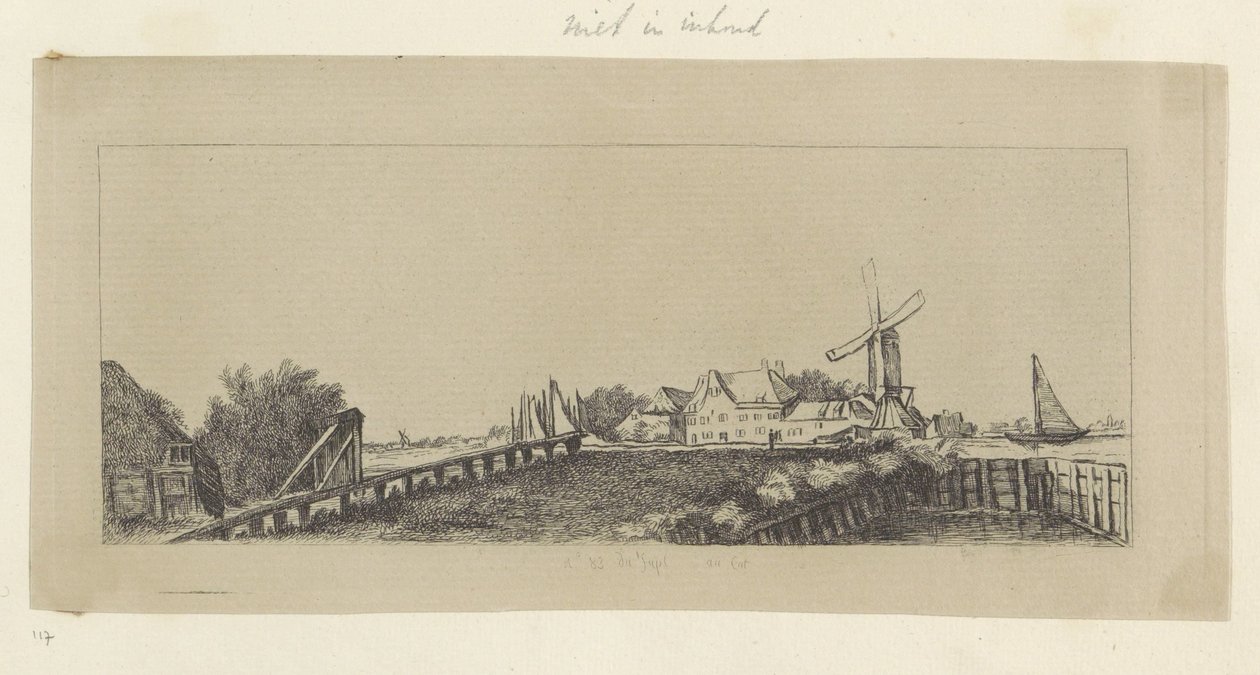 Landskap med en träbro och kvarn Recueil de quatre-vingt-cinq estampes originales (serietitel) av Pierre François Basan (workshop of)