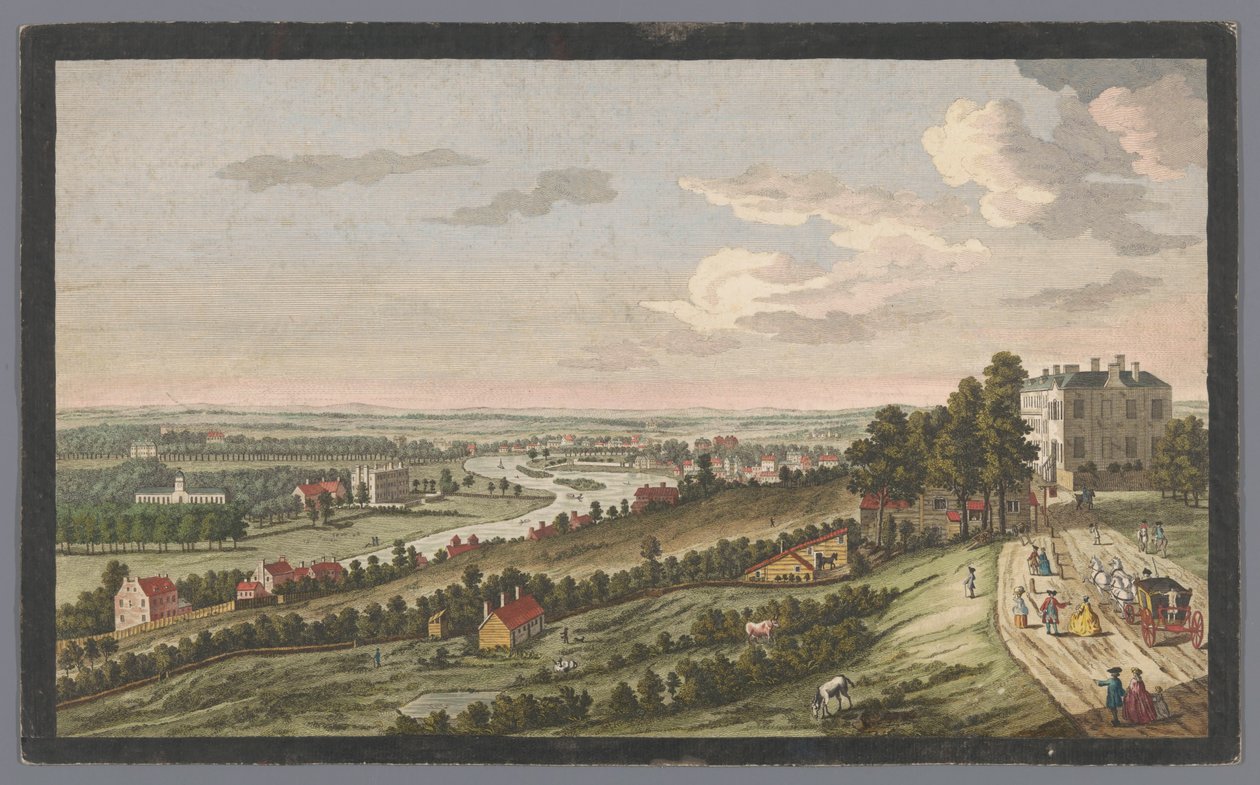 Utsikt över en flod med fartyg och båtar på vattnet i månsken 2 jag. Clair de lune (titel på objekt) av Pierre François Basan