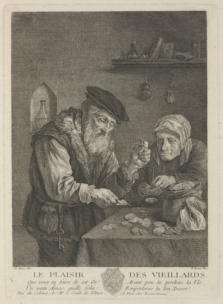 Ålderdomens nöjen efter målningen av David Teniers den yngre, mitten av 1700-talet. av Pierre François Basan