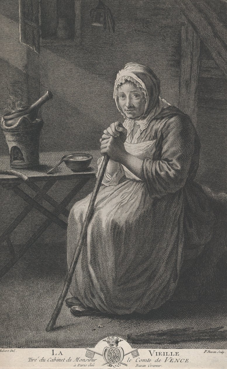 Den gamla kvinnan, från greven av Vences kontor, 1782-97. av Pierre François Basan