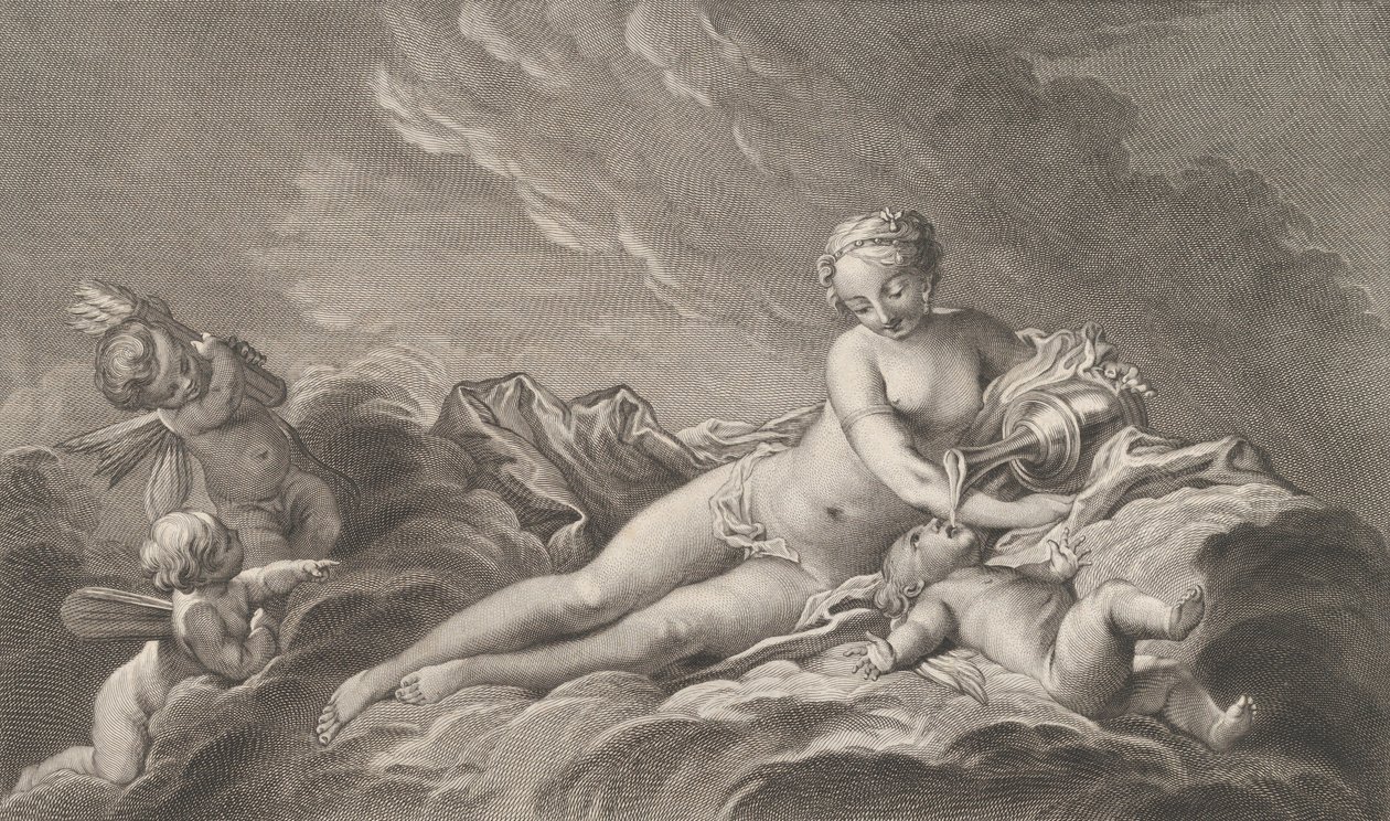 Venus ger nektar till Amor, 1700-talet. av Pierre François Basan