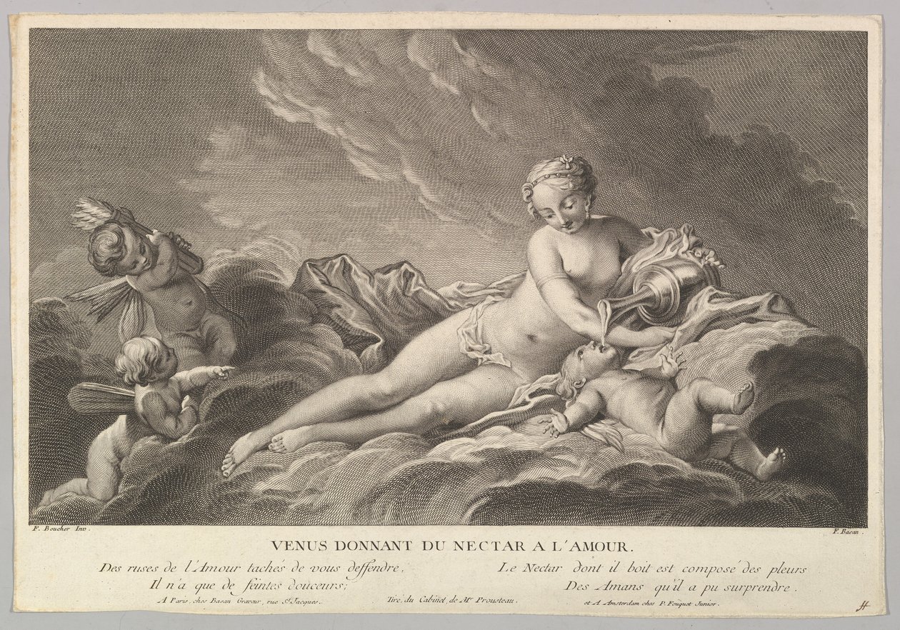 Venus ger nektar till Amor, 1700-talet. av Pierre François Basan