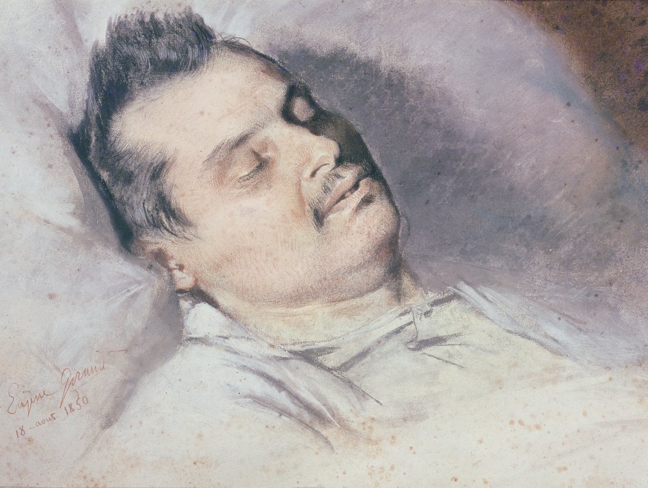 Honore de Balzac (1799-1850) på sin dödsbädd, 15 augusti 1850 (pastell och krita på papper) av Pierre François Eugène Giraud