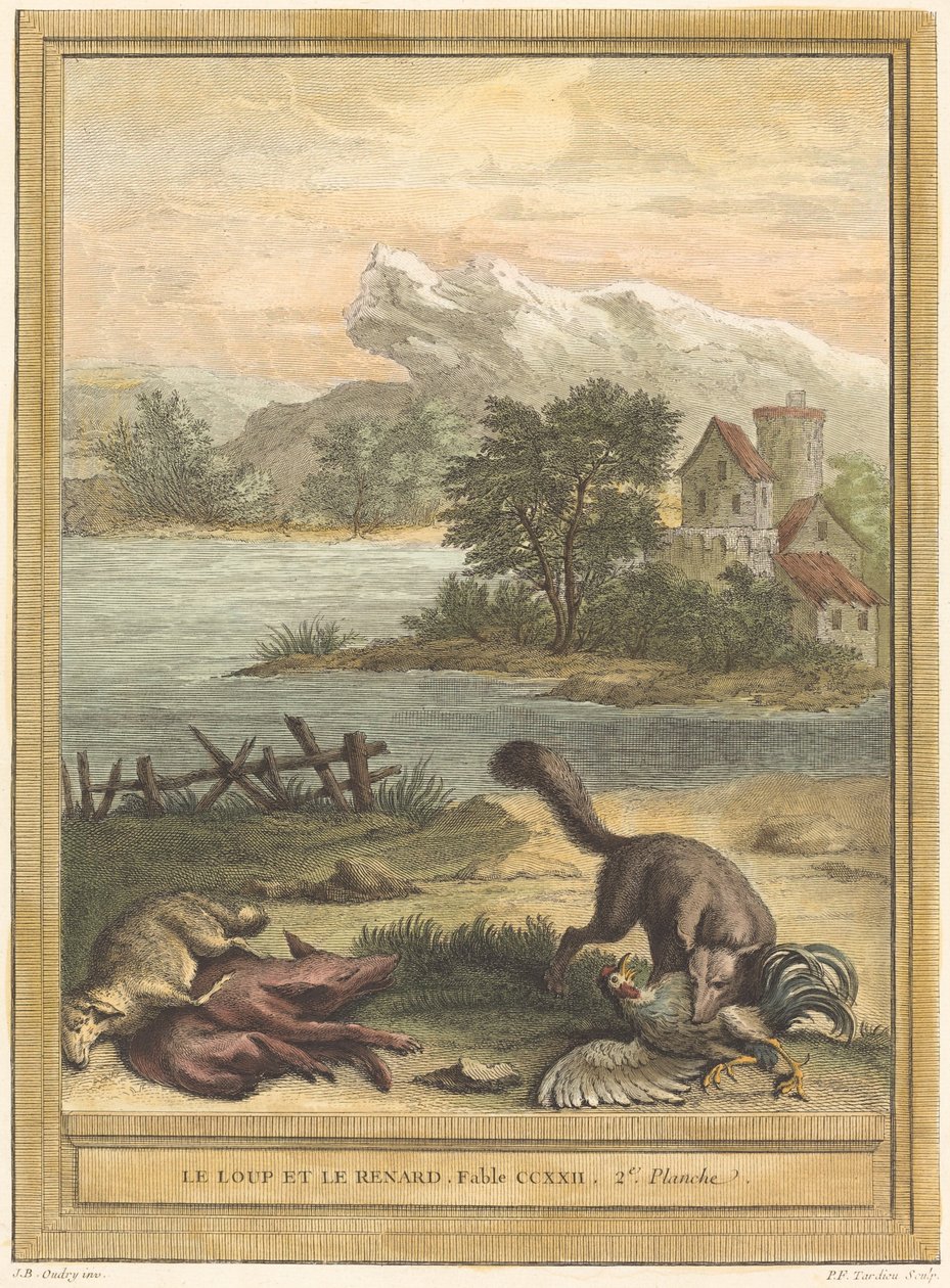 Le loup et le renard (Vargen och räven) av Pierre François Tardieu after Jean Baptiste Oudry