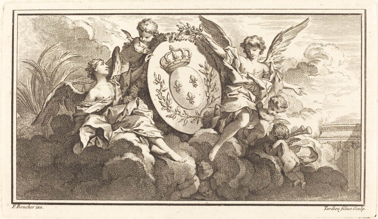 Ludvig XV:s kungliga vapen av Pierre François Tardieu or Jacques Nicolas Tardieu after François Boucher