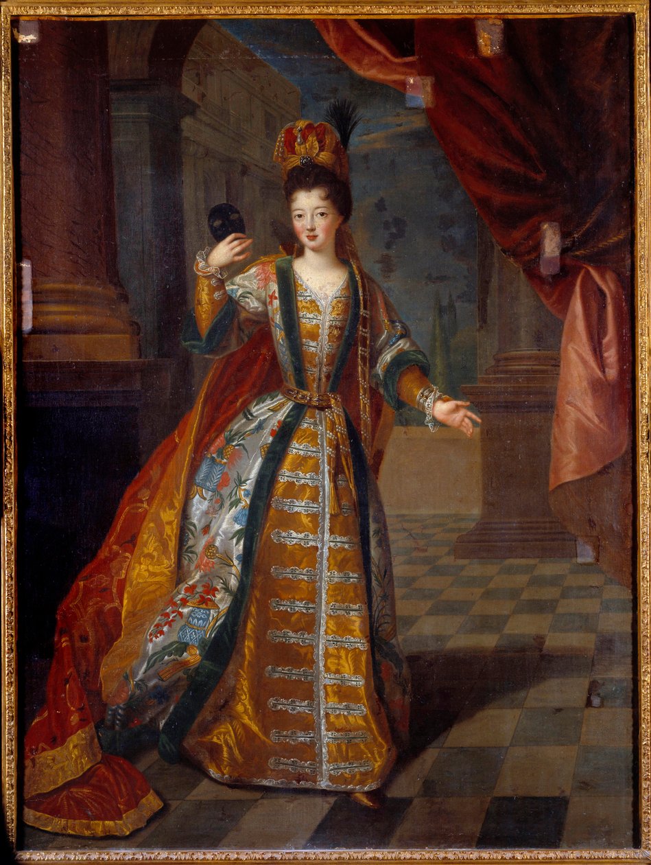 Förmätet porträtt av Mademoiselle de Nantes (Louise Francoise de Bourbon 1673-1743), dotter till Ludvig XIV och Francoise Athenais (Francoise-Athenais) av Rochechouart Mortemart, markis av Montespan (eller Madame de Montespan) (1640-1707), i prom costum. av Pierre Gobert