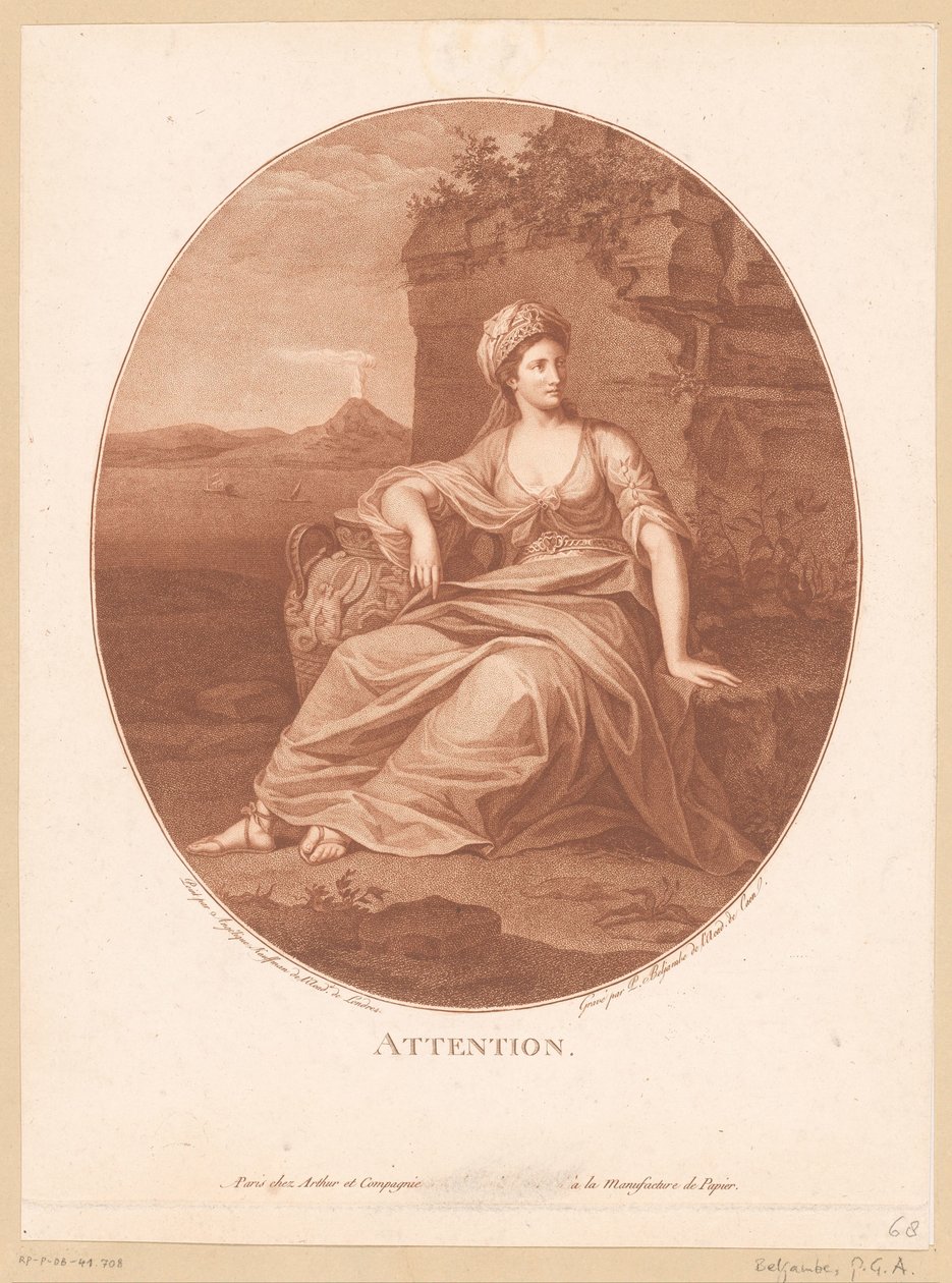 Antik kvinnlig figur i vulkanlandskap Uppmärksamhet. (titel på objekt) av Pierre Guillaume Alexandre Beljambe