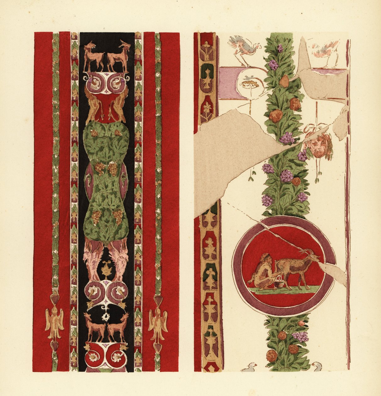 Dekorativa motiv på väggmålningar i Herculaneum, Third Pompeian Style av Pierre Gusman