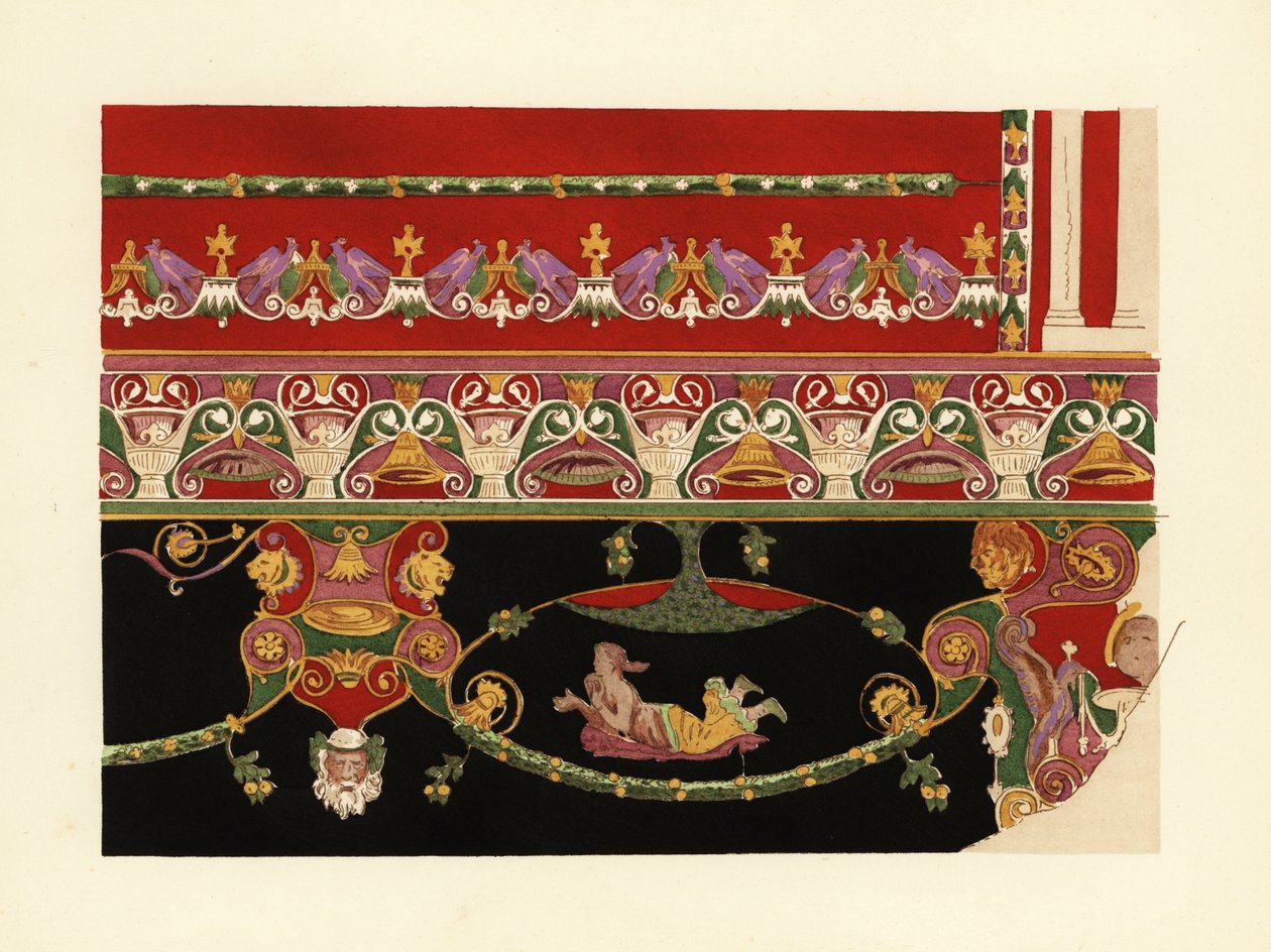 Dekorativa motiv på väggmålningar i Herculaneum, Third Pompeian Style av Pierre Gusman