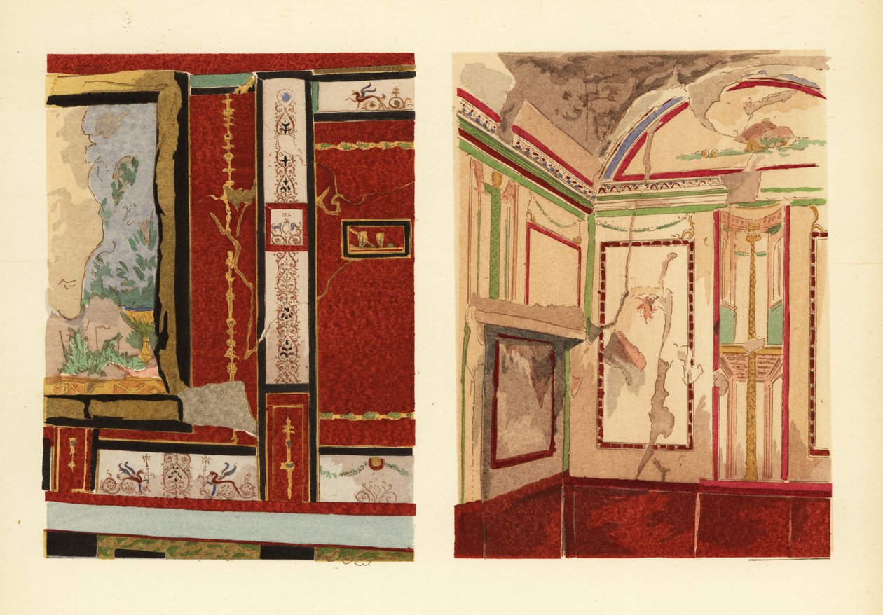 Tullius Faustus hus på Strada della Fortuna (vänster) och Popidius Priscus hus (höger), Pompeji, Chambre d