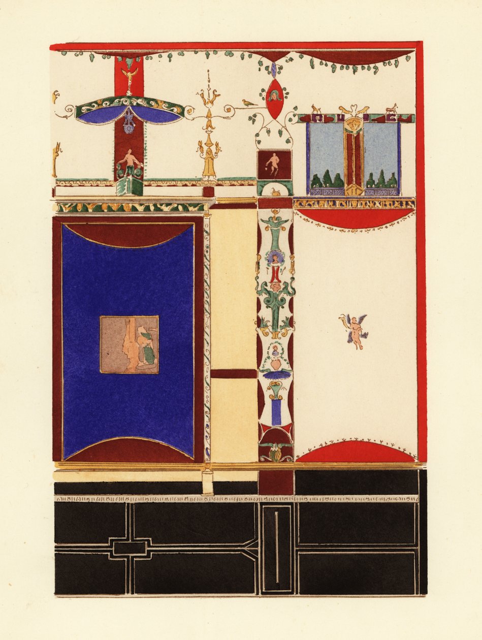 Panel med unik mörkblå från Pompeji, tidig fjärde Pompei-stil av Pierre Gusman