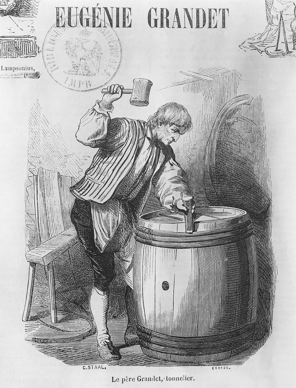 Fader Grandet, Cooper, illustration från "Eugenie Grandet" av Honore de Balzac (1799-1850) av Pierre Gustave Eugene Staal