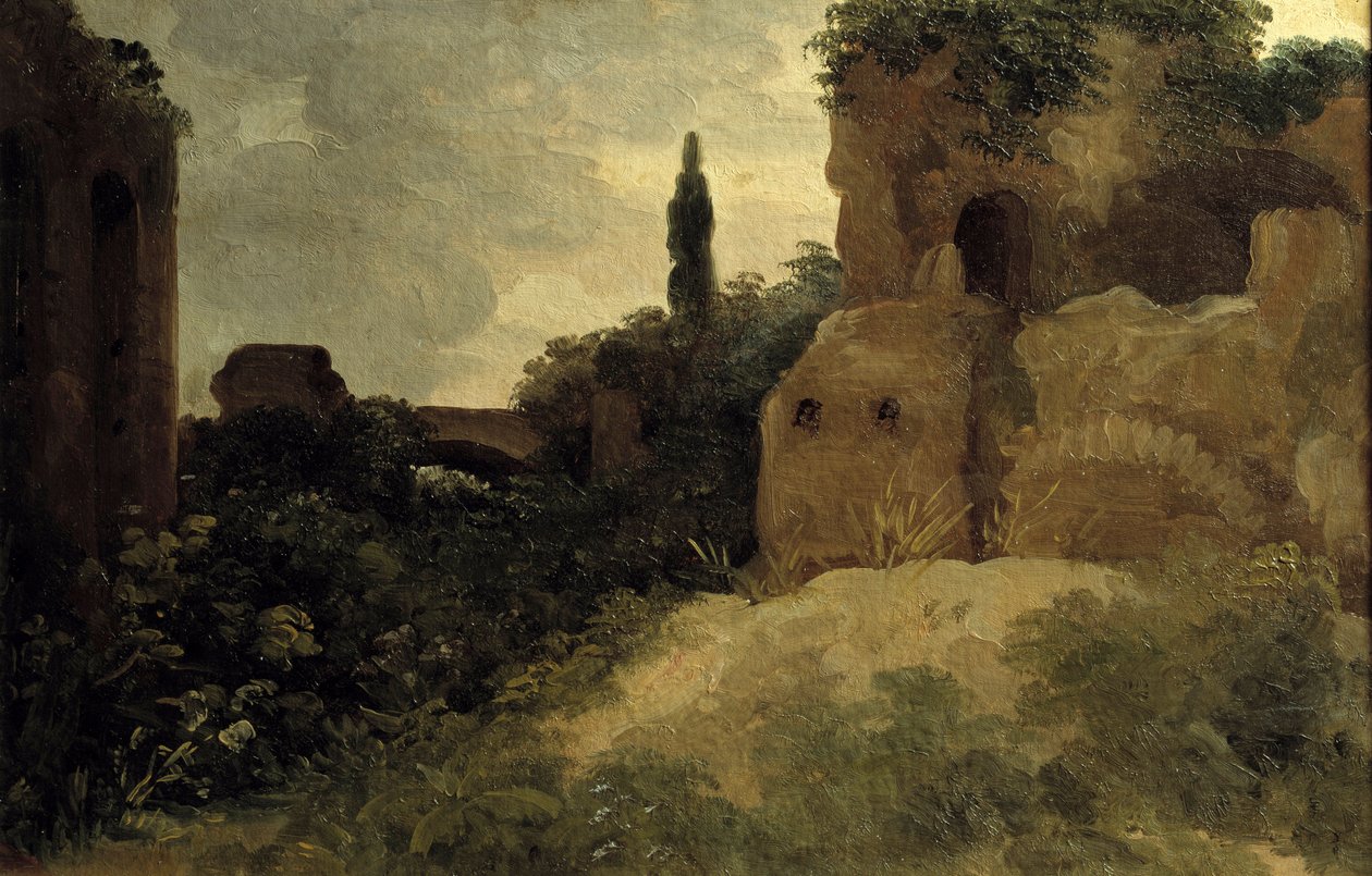 Vid Villa Farnese, romerska ruiner Målning av Pierre Valenciennes (1750-1819) 1700-tal sön. 0,26x0,4 m av Pierre Henri de Valenciennes