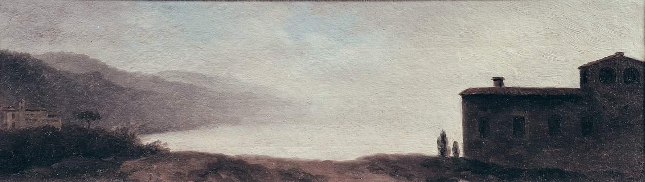 Sjön Nemi i regn (olja på papper monterad på kartong) av Pierre Henri de Valenciennes
