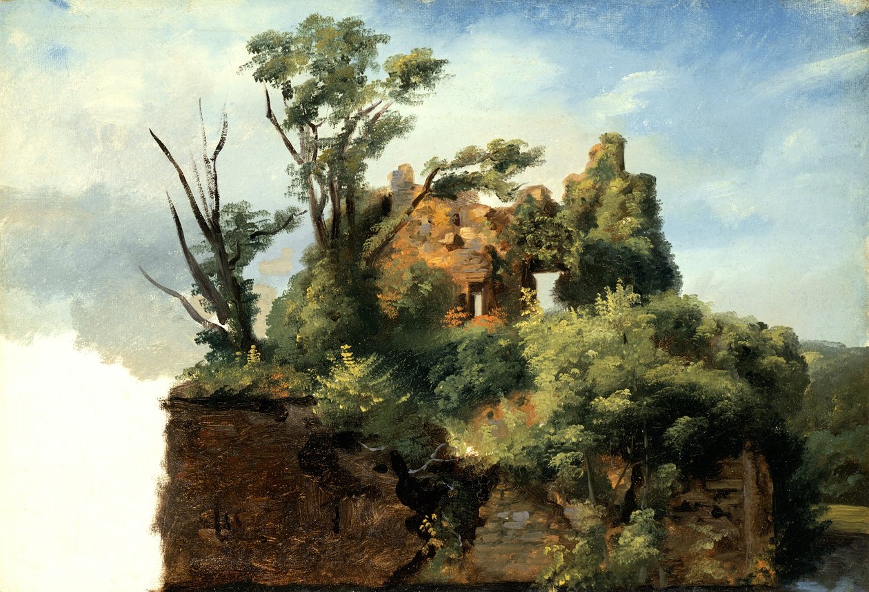 Landskap med ruiner, ca 1782-5 (olja på papper på duk) av Pierre Henri de Valenciennes