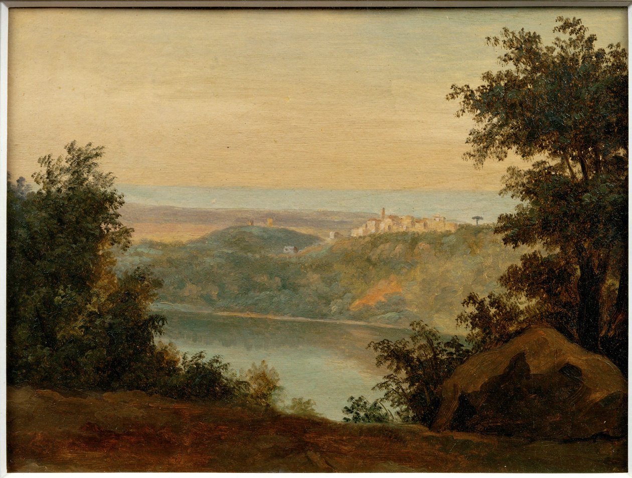 Nemi-sjön; på avstånd, staden Genzano ... av Pierre Henri de Valenciennes