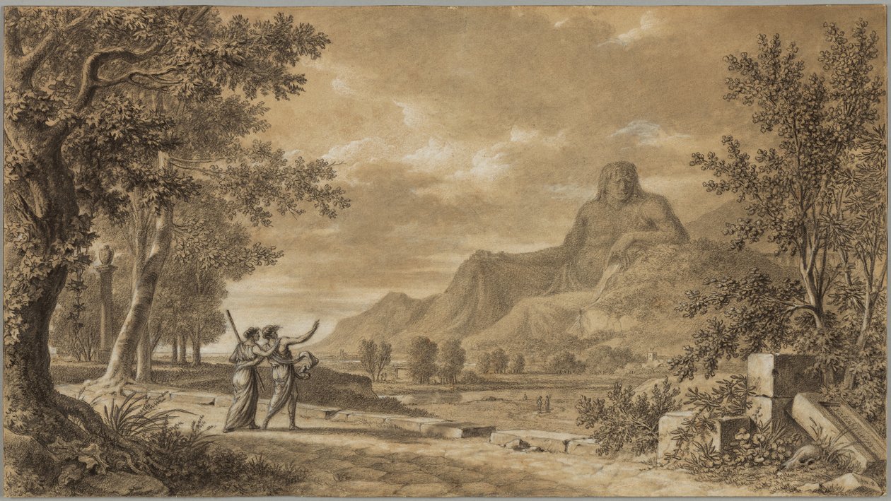 Berget Athos uthugget som ett monument över Alexander den store av Pierre Henri de Valenciennes