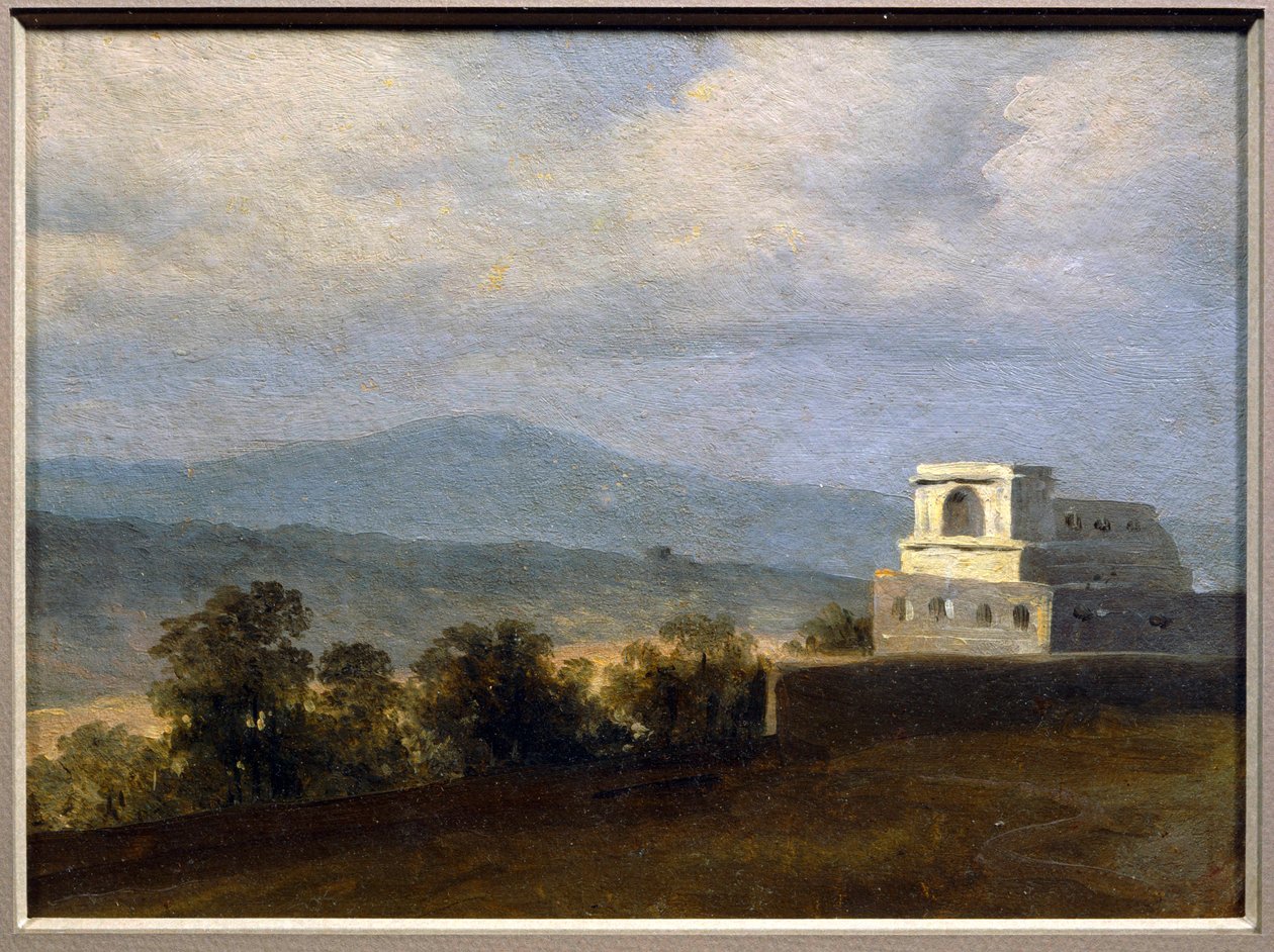 i€ la villa Borghèse: paviljongen - Paviljong på tomten till Villa Borghèse ... av Pierre Henri de Valenciennes