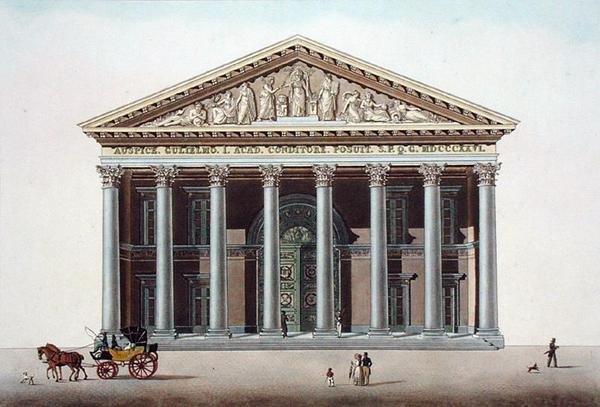 Palais Academique i Gent, från "Val av de mest framstående monumenten, byggnaderna och husen i kungariket Nederländerna" av Pierre Jacques Goetghebuer, graverad av L. Roelandt, publicerad 1827 (akvatint) av Pierre Jacques (after) Goetghebuer