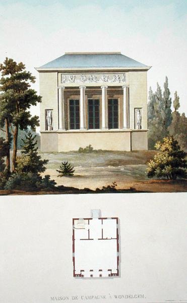 Country House at Wondelgem, från "Val av de mest framstående monumenten, byggnaderna och husen i kungariket Nederländerna" av Pierre Jacques Goetghebuer, publicerad 1827 (akvatint) av Pierre Jacques Goetghebuer