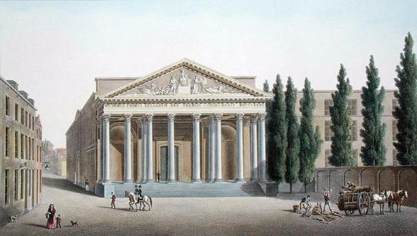 Justitiepalatset, Bryssel, från "Val av de mest framstående monumenten, byggnaderna och husen i kungariket Nederländerna" av Pierre Jacques Goetghebuer, publicerad 1827 (akvatint) av Pierre Jacques Goetghebuer