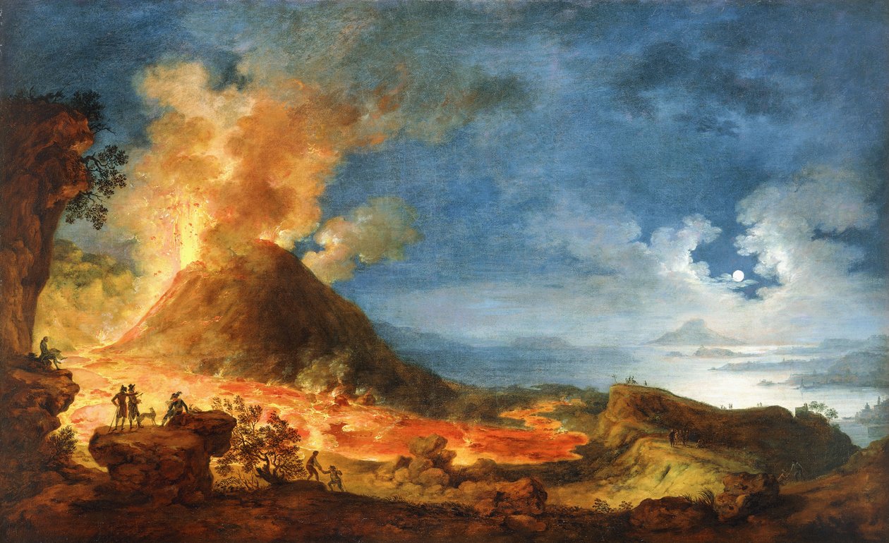 Vesuvius i utbrott, med turister i förgrunden, av Pierre Jacques Volaire