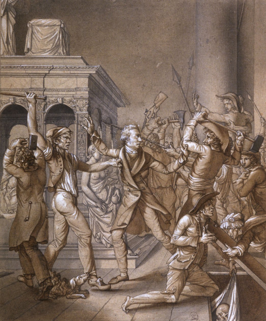 Alexandre Lenoir motsatte sig revolutionärerna när de vill förstöra den franske kungen Ludvig XII:s grav vid Saint Denis kungliga basilikan 1793, vid tiden för den franska revolutionen av Pierre Joseph Lafontaine