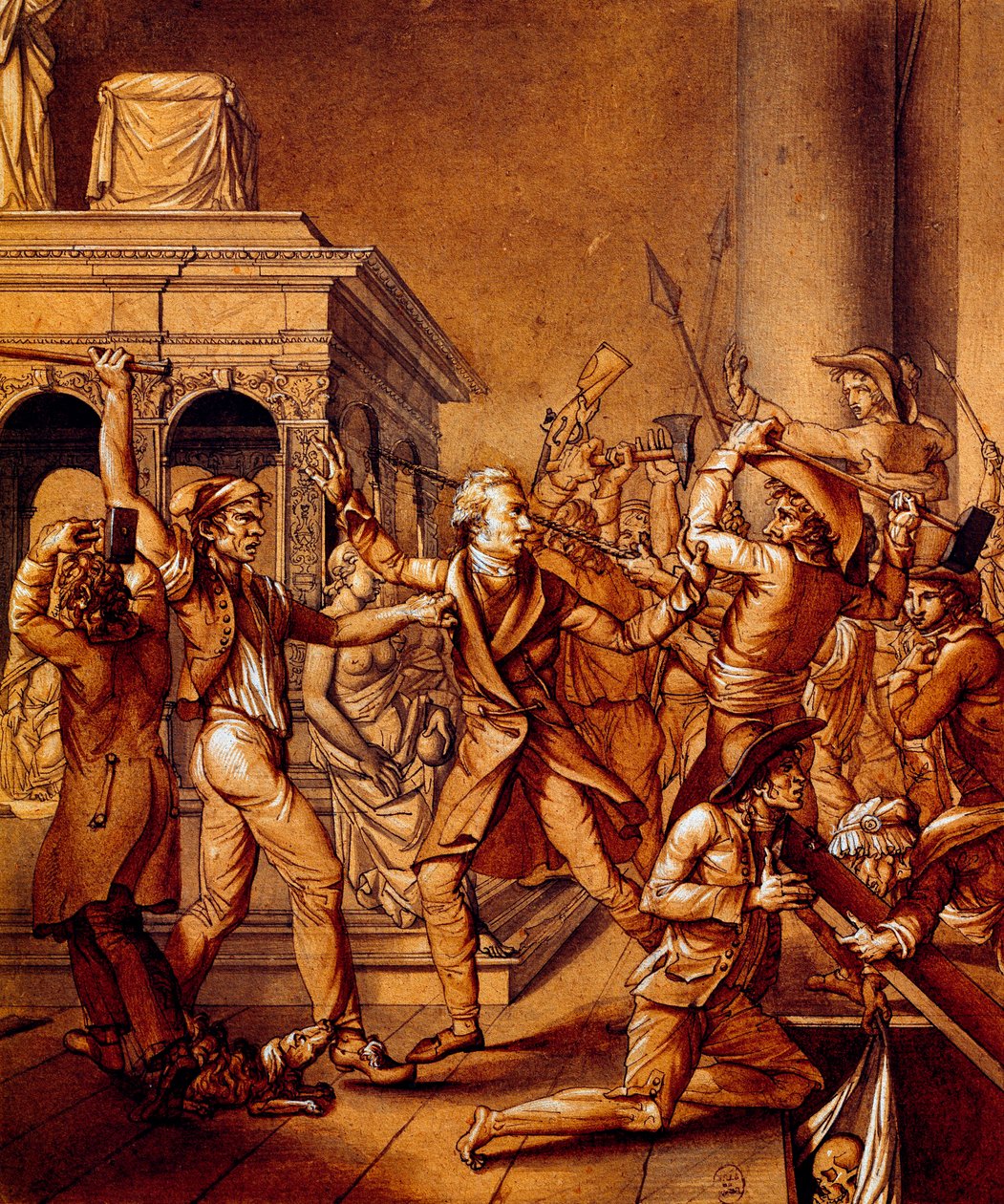 Alexandre Lenoir motsatte sig revolutionärerna när de vill förstöra den franske kungen Ludvig XII:s grav vid Saint Denis kungliga basilikan 1793, vid tiden för den franska revolutionen av Pierre Joseph Lafontaine