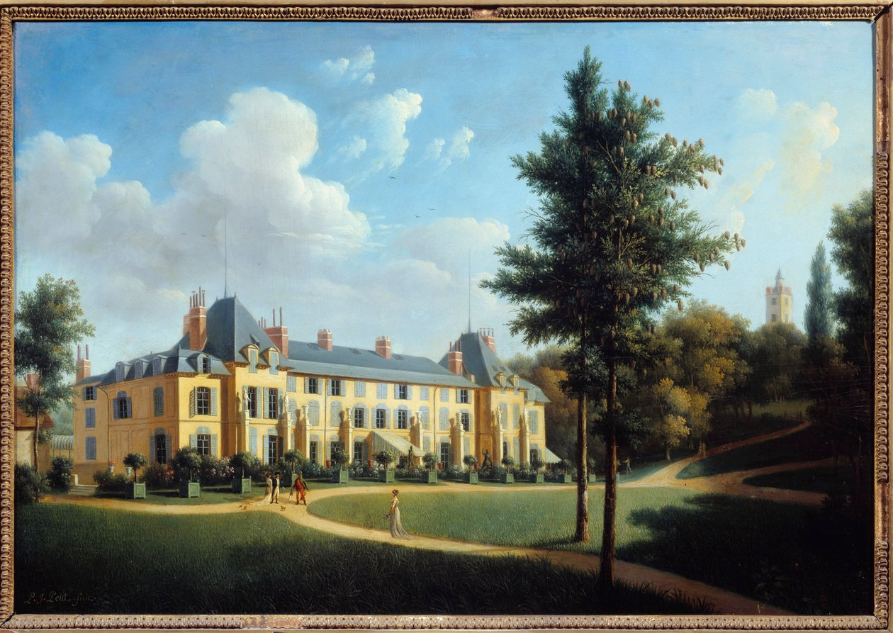 Första imperiet: "" Utsikt över slottet Malmaison, fasad på parken"" Målning av Pierre Joseph Petro (aktiv mellan 1795 och 1819) 1805 Sön. 0,38x0,55 m Malmaison, musee du chateau av Pierre Joseph Petit