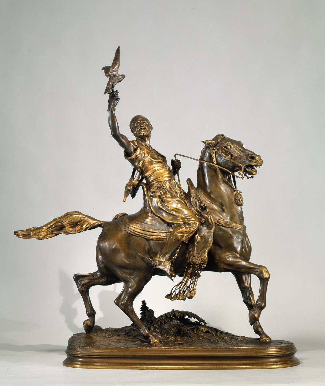 Arabisk falkonerare till häst, ca 1880 (brons) av Pierre Jules Mene