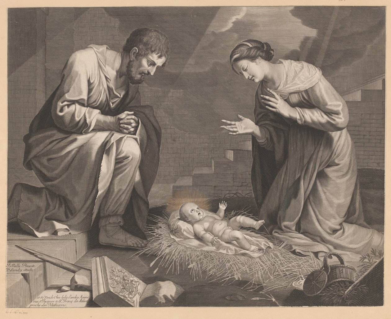 Maria och Josef avgudar Kristusbarnet av Pierre Landry