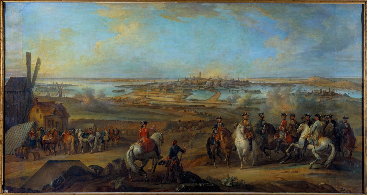 Flanderns fälttåg (1745-1747): "" Kung Ludvig XV (1710-1774) vid sätet för Mons i Hainaut i juli 1746"" Målning av Pierre Nicolas Lenfant (1704-1787) 1700-tal sön. 1,77x3,35 m av Pierre Lenfant