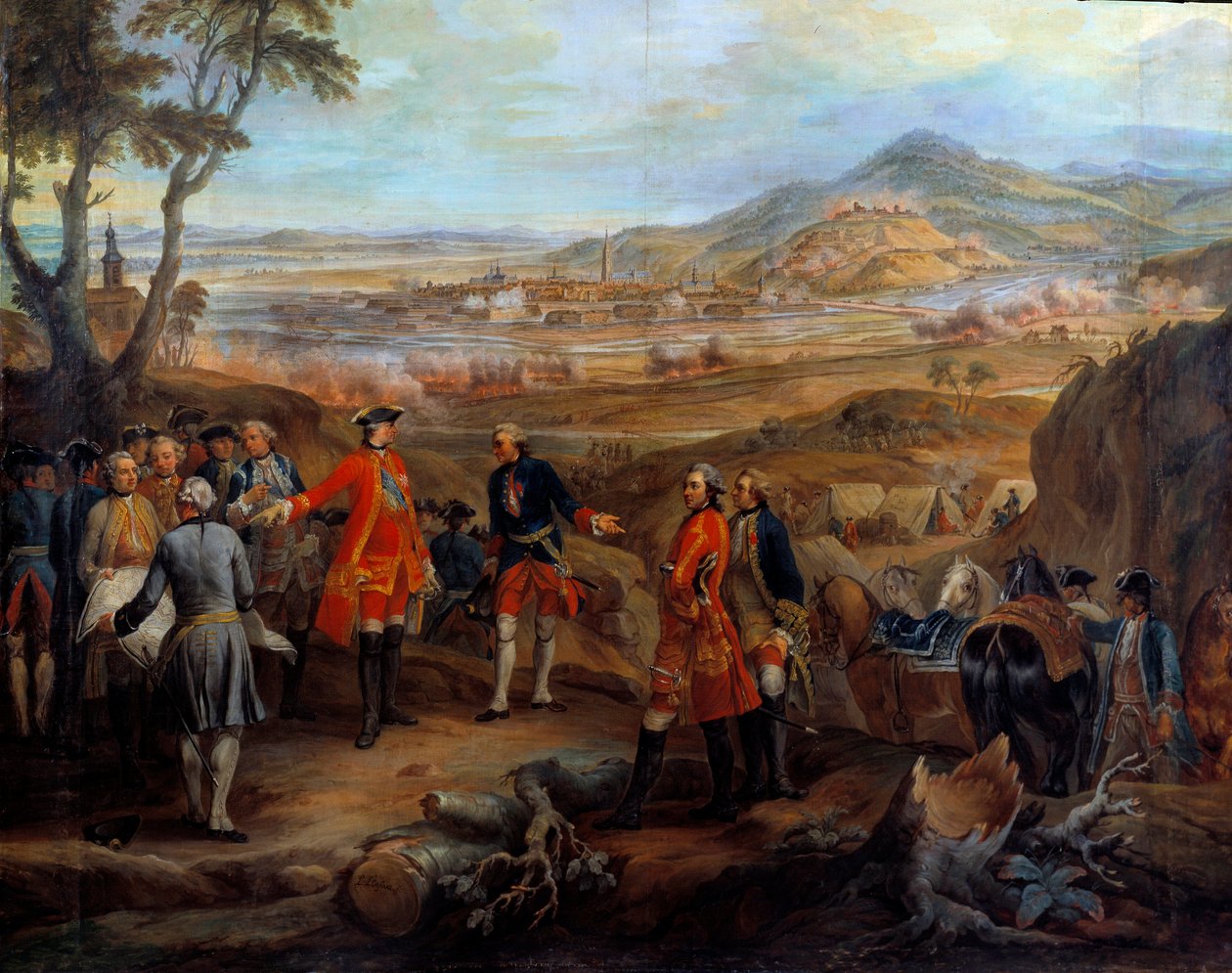 Flanderns fälttåg (1745-1747): ”” Belägringen av Fribourg i Brisgau den 11 oktober 1744””” Ludvig XV leder de militära operationerna. Målning av Pierre Nicolas Lenfant (1704-1787) 1700-talets sön. 2,75x2,5 m av Pierre Lenfant