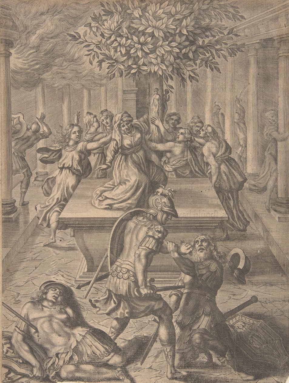 Sack of Troy-Pyrrhus Killing Priam, före 1654. av Pierre Lombart