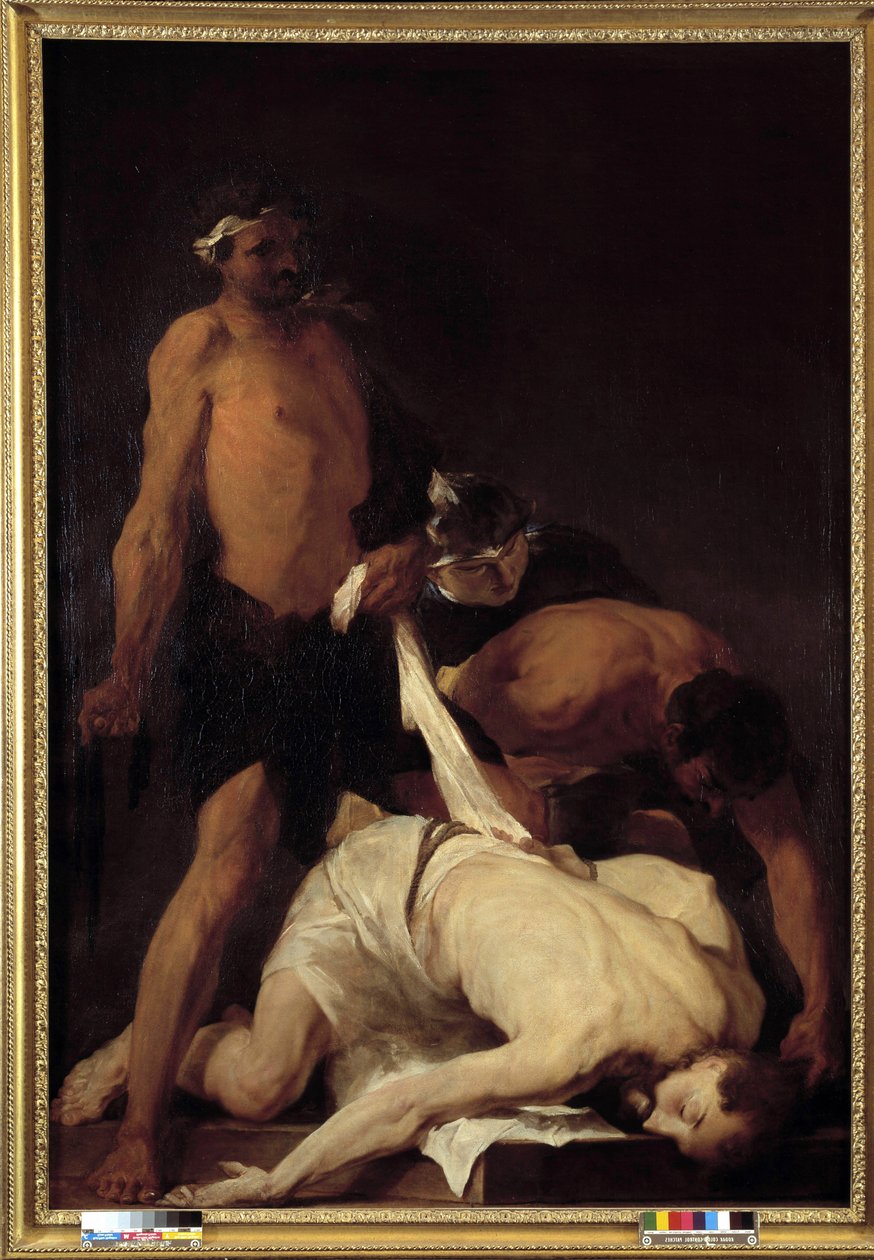 Kristus svimmade efter piskning (olja på duk) av Pierre Louis Cretey or Cretet